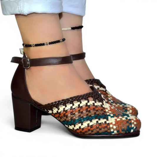 Multicolored braided 5cm sandals R531