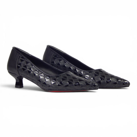 Aurora Geometric Woven Kitten Heel Pumps