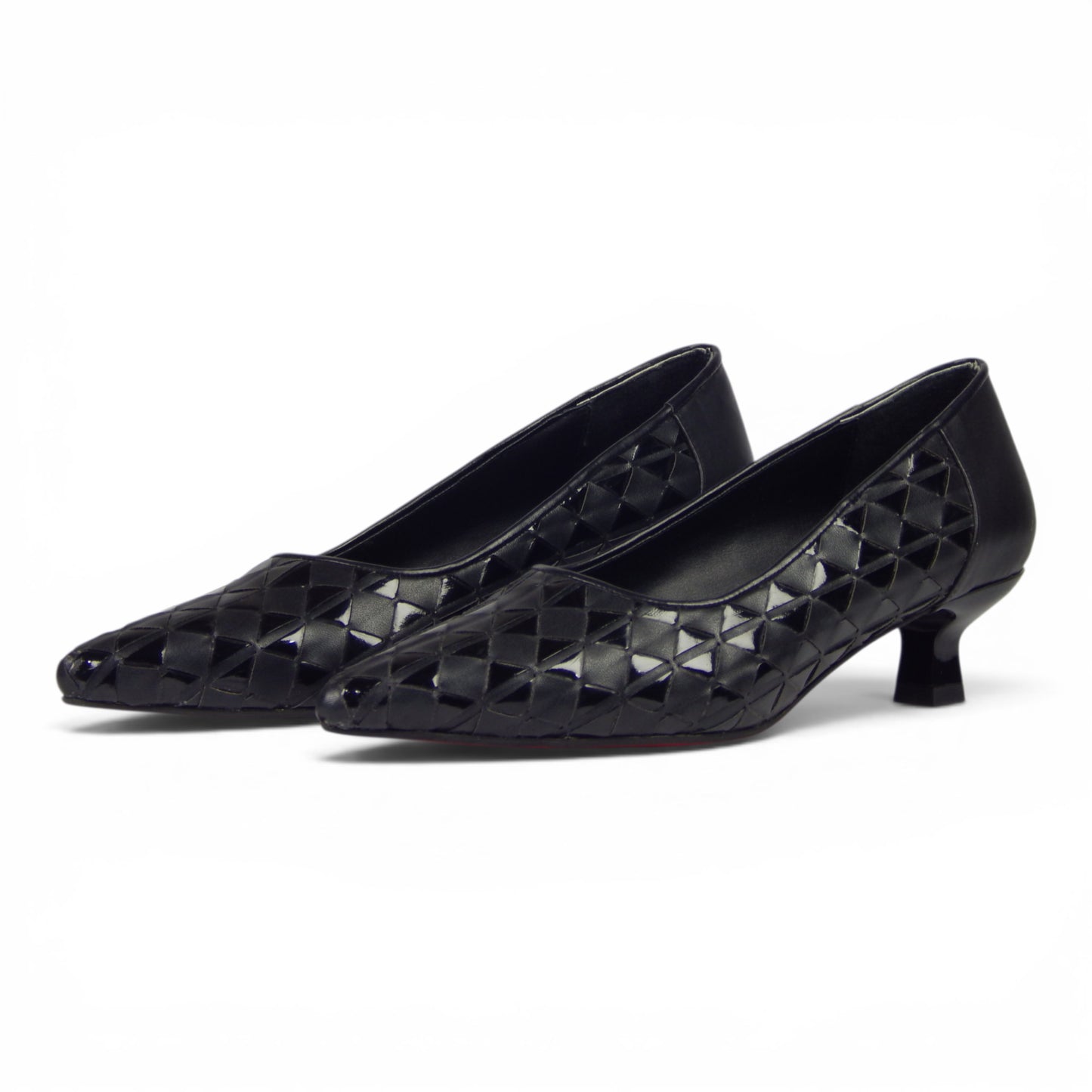 Aurora Geometric Woven Kitten Heel Pumps