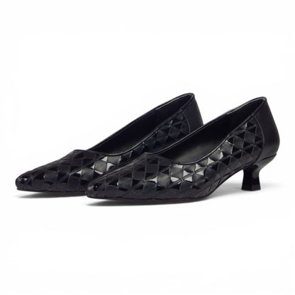 Aurora Geometric Woven Kitten Heel Pumps