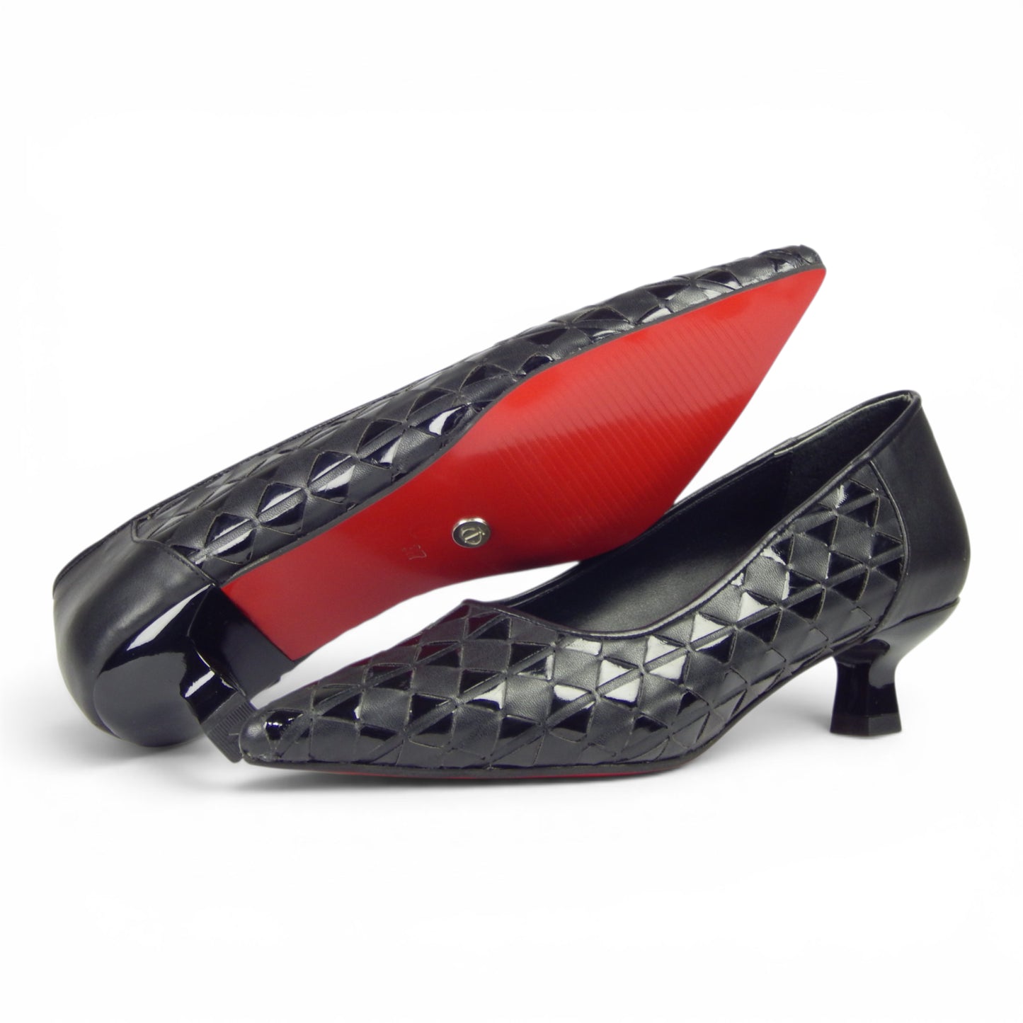 Aurora Geometric Woven Kitten Heel Pumps