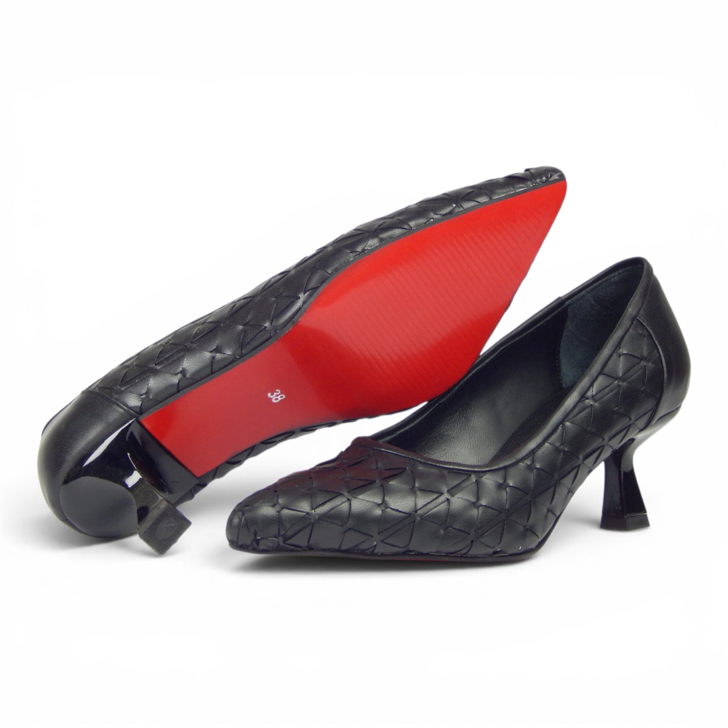 Aurora Geometric Woven Kitten Heel Pumps