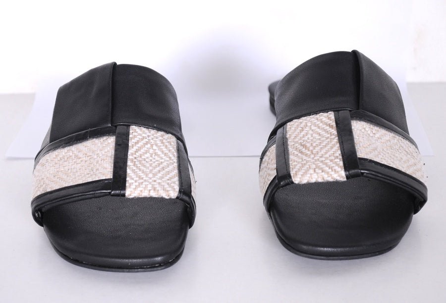 H - Strap Canvas Slide Sandals R117 - scarpehandmade
