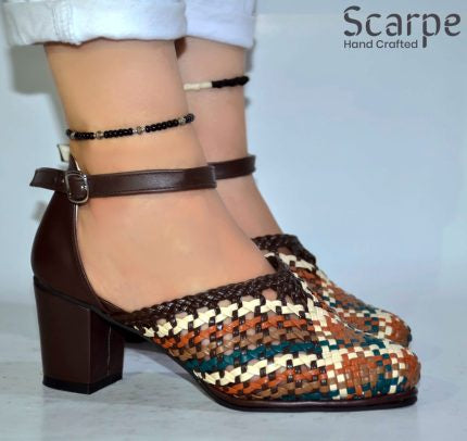 Multicolored braided 5cm sandals R531