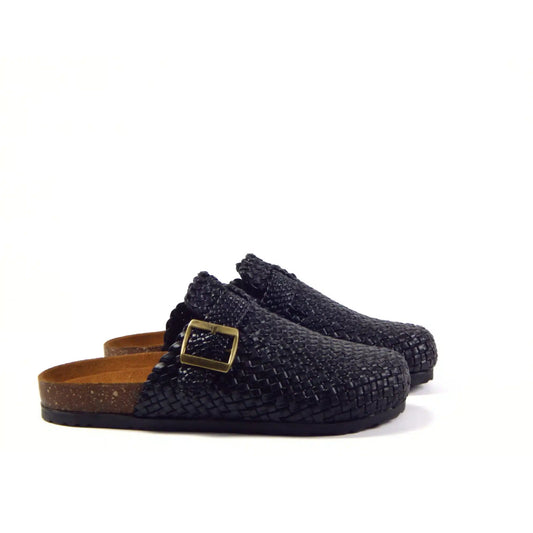 Midnight Buckle Weave Clogs