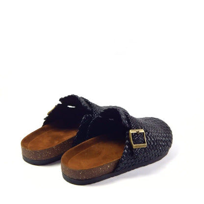 Midnight Buckle Weave Clogs