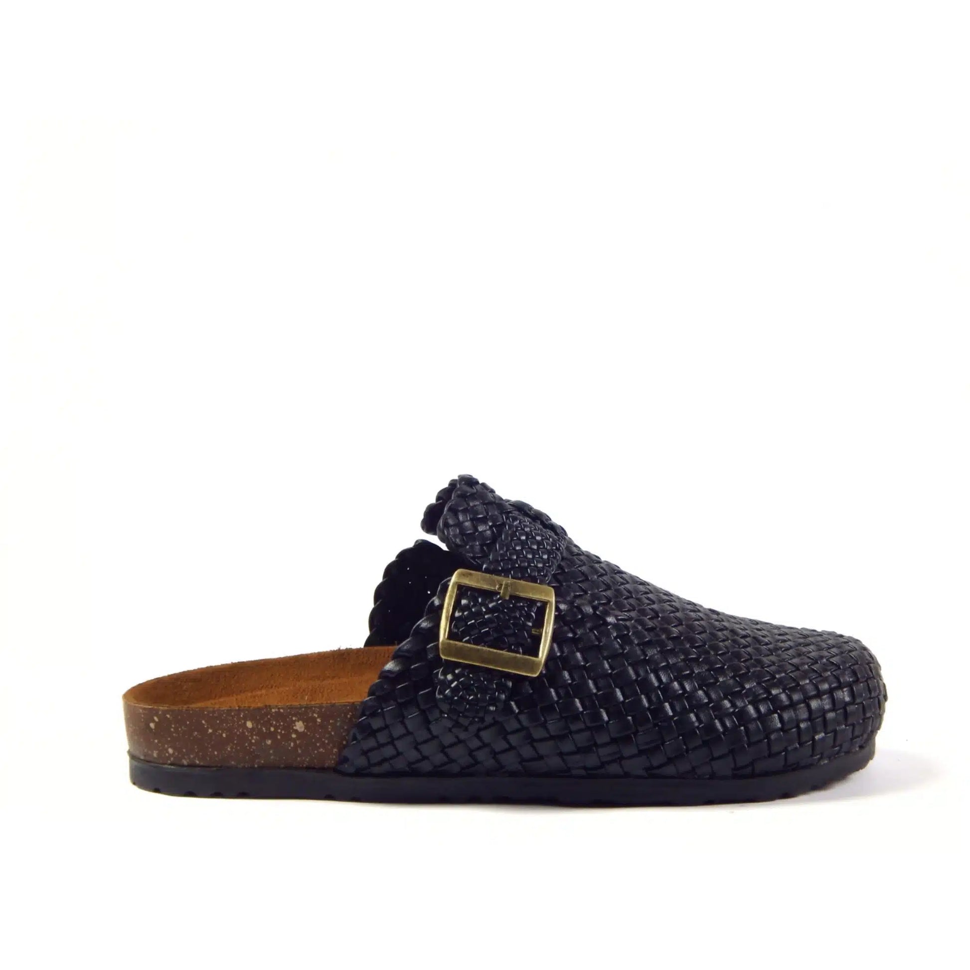 Midnight Buckle Weave Clogs