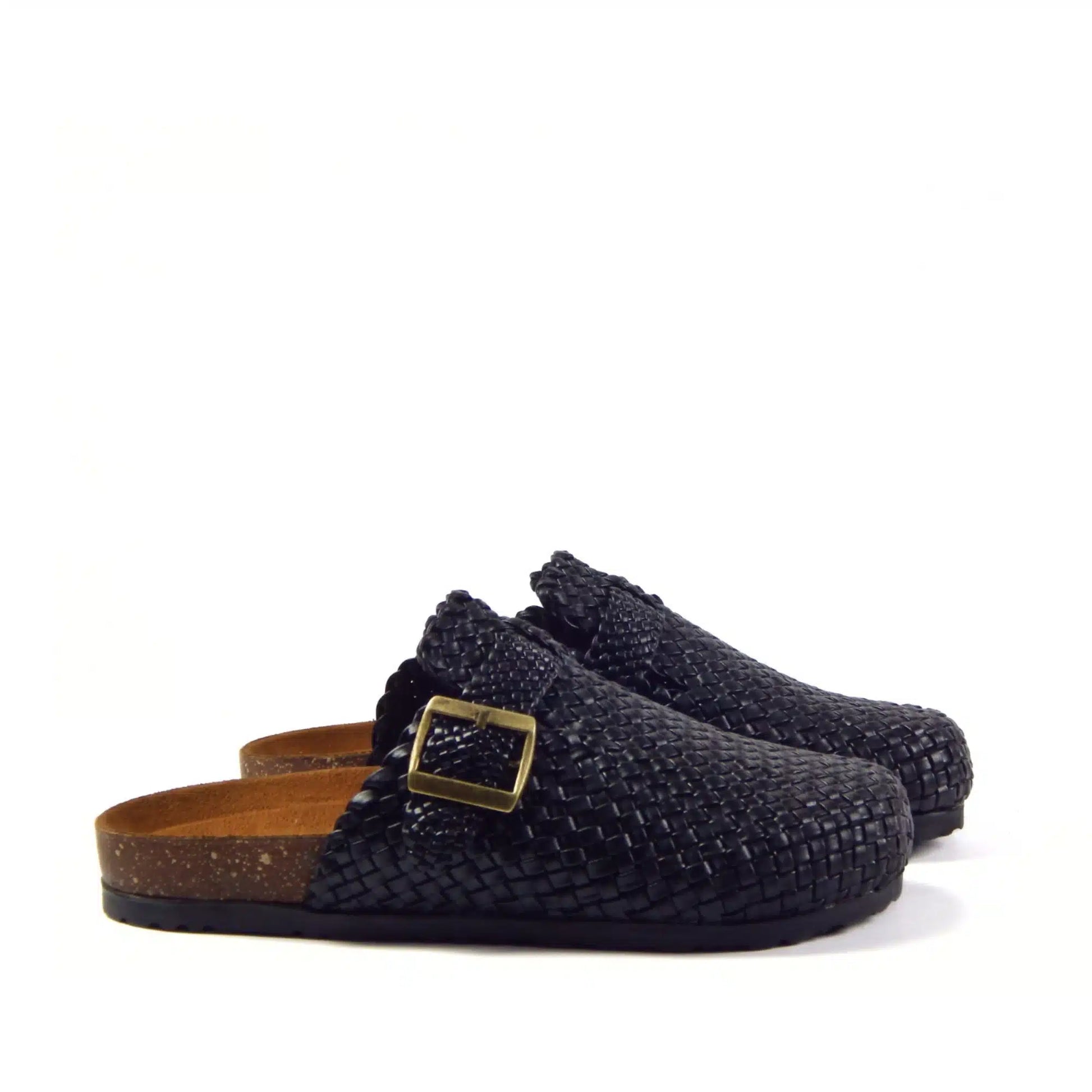 Midnight Buckle Weave Clogs