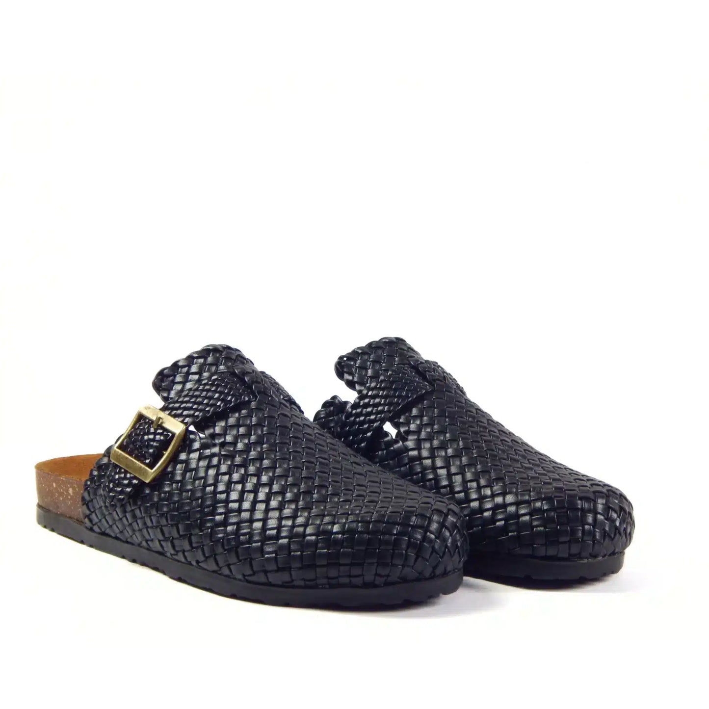 Midnight Buckle Weave Clogs