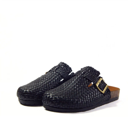Midnight Buckle Weave Clogs