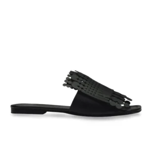 Fringe Disc Leather Slide