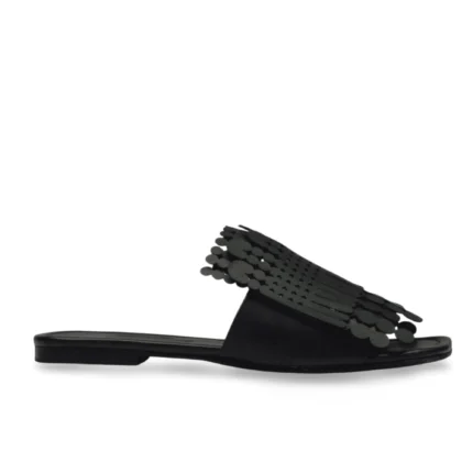 Fringe Disc Leather Slide